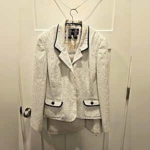 "Sag Harbor Women’s 16 Skirt Suit Cream Black Trim Tweed Blazer & Skirt Set"